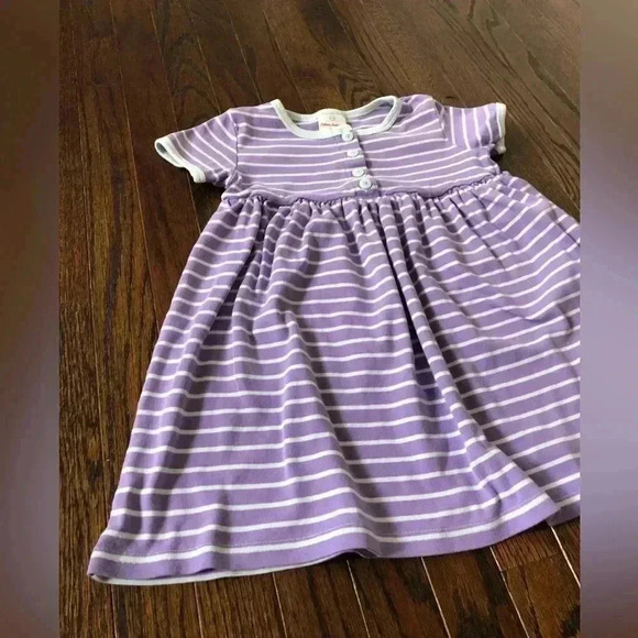 Hanna Andersson Girls 5 (110cm) Purple/Light Blue Striped Short Sleeve Dress - Picture 2 of 6